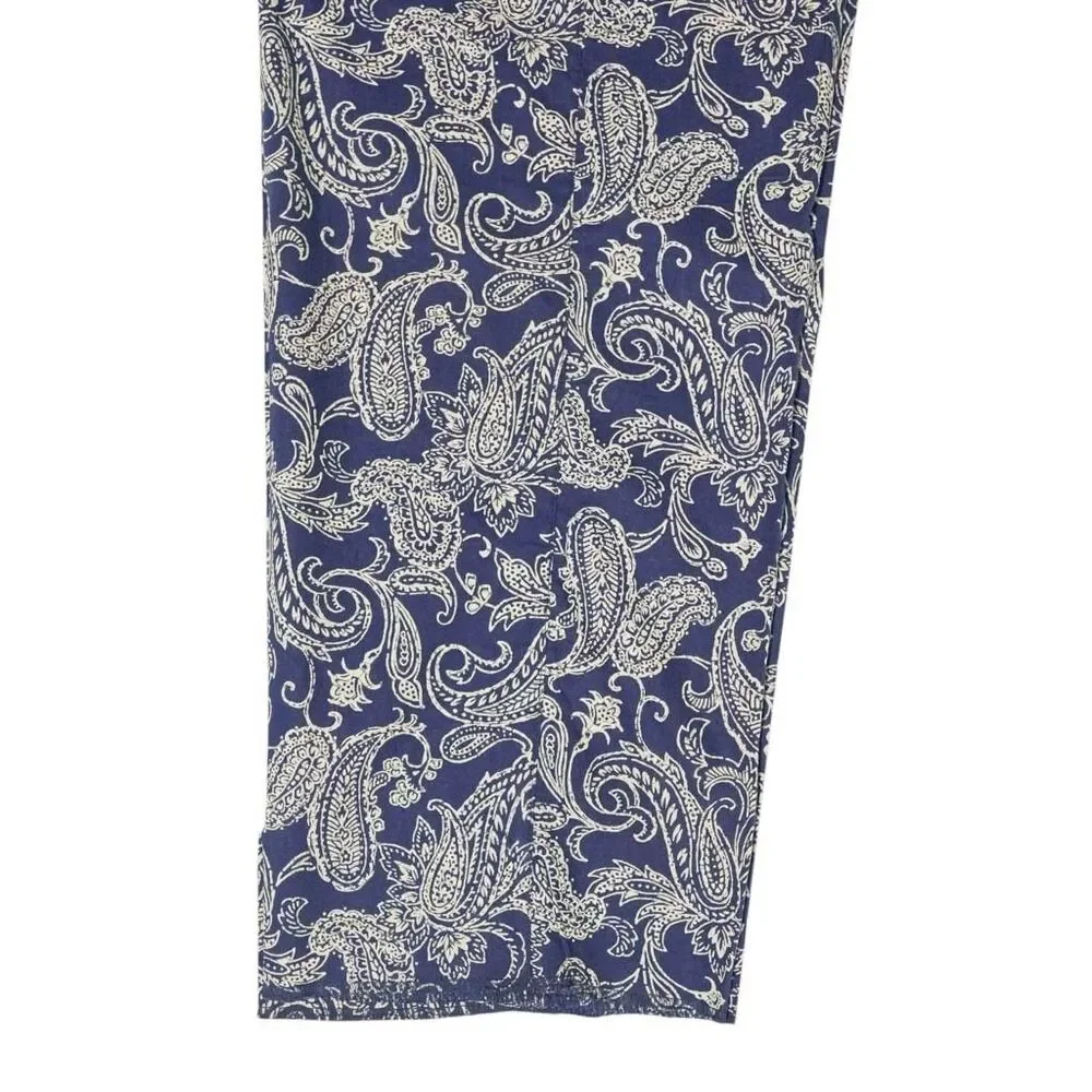 Mens Gurkha Pants 36 Blue Beige Paisley Chino Trousers Straight Fit Flat Front